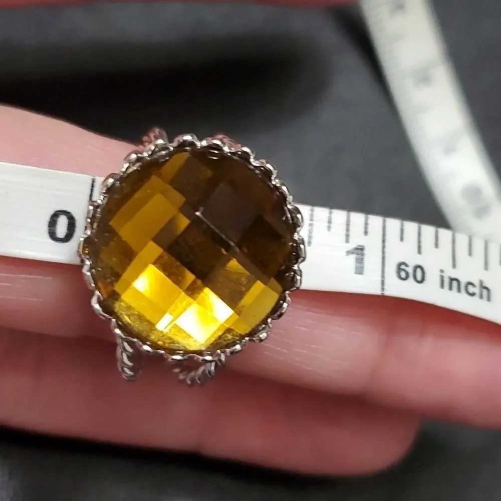 Silver tone golden brown ring adjustable